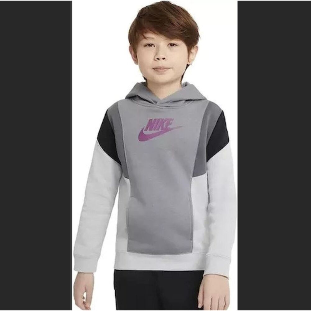 Nike Big Kids Boys Sportswear Pullover Hoodie (Large, Light Smoke) - DA0604-084